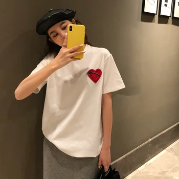 

2020 Early Spring Love Pin Loose White T-shirt Undershirt Women
