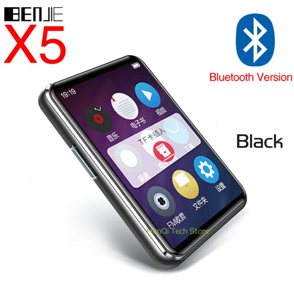 Bluetooth 5,0 MP3 плеер Benjie X5 полный сенсорный экран 8 Гб 16 Гб музыкальный плеер со встроенным динамиком fm-радио рекордер видео электронная книга - Цвет: Black with Bluetooth