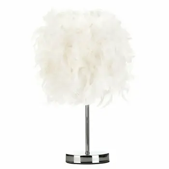 

White Feather Lampshade Table Lamp Elegant Bedside Desk Light Night Decor Charging Plug And A Maximum Of 60 Watts Or Low