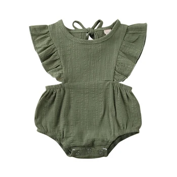 

Baby Newborn Clothes Girls Solid Print Backless Jumpsuit Flare Sleeve Romper Infant Casual Bodysuit Outfits