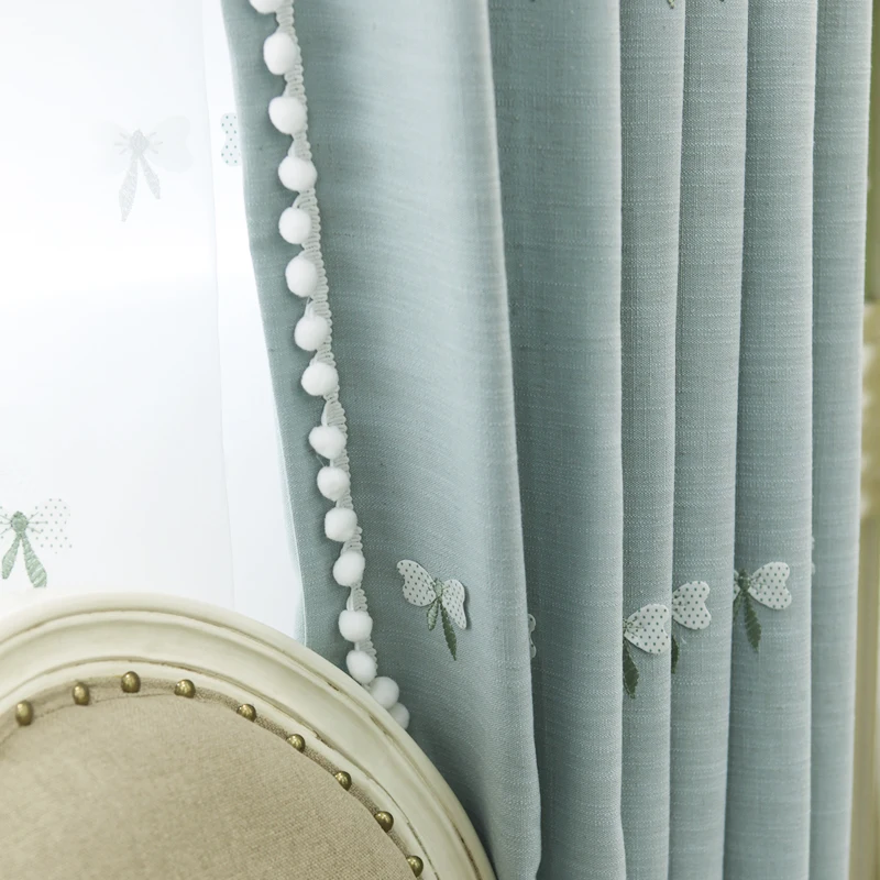 

Nordic Style Luxury Curtain for Bedroom Girl Cute Girl Princess Style Embroidered Curtain Butterfly French Window Curtains