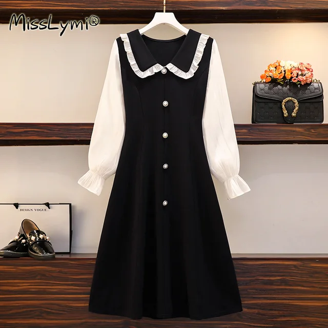 knee length dresses for ladies Long Sleeve Wednesday Addams Black Dress