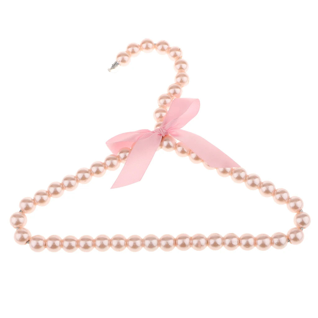 Strong Metal Clothes, Baby Children Kids Coat Garment Pants Bar Hangers Covered With Artificial Pearl Beads Pink