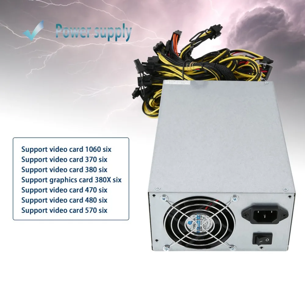 

1800W High Efficiency Power Supply for ATX Coin Mining Miner Machine 6 GPU ETH BTC Ethereum with Low Noise Cooling Fan