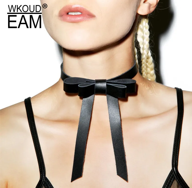 

WKOUD EAM Jewelry / 2019 New Fashion Temperament Black Leather Bow Dark Buckle Necklace Women's Accessories S#N58301