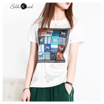 

Silviye Silk cotton splicing silk short sleeve women's ins fashion loose Korean small shirt westernized T-shirt 2020 new top