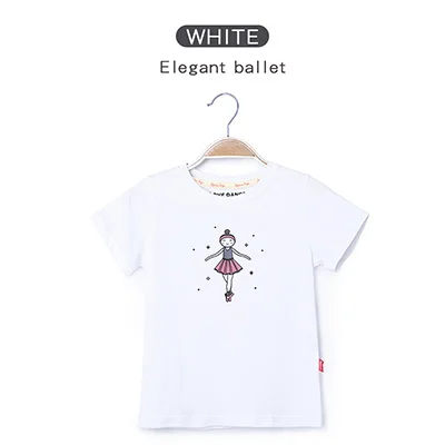 White-elegant ballet Детские Балетные танцевальные футболки для девочек Летняя танцевальная одежда с короткими рукавами и круглым вырезом, футболки для танцев, белые, черные, розовые - Цвет: White-elegant ballet