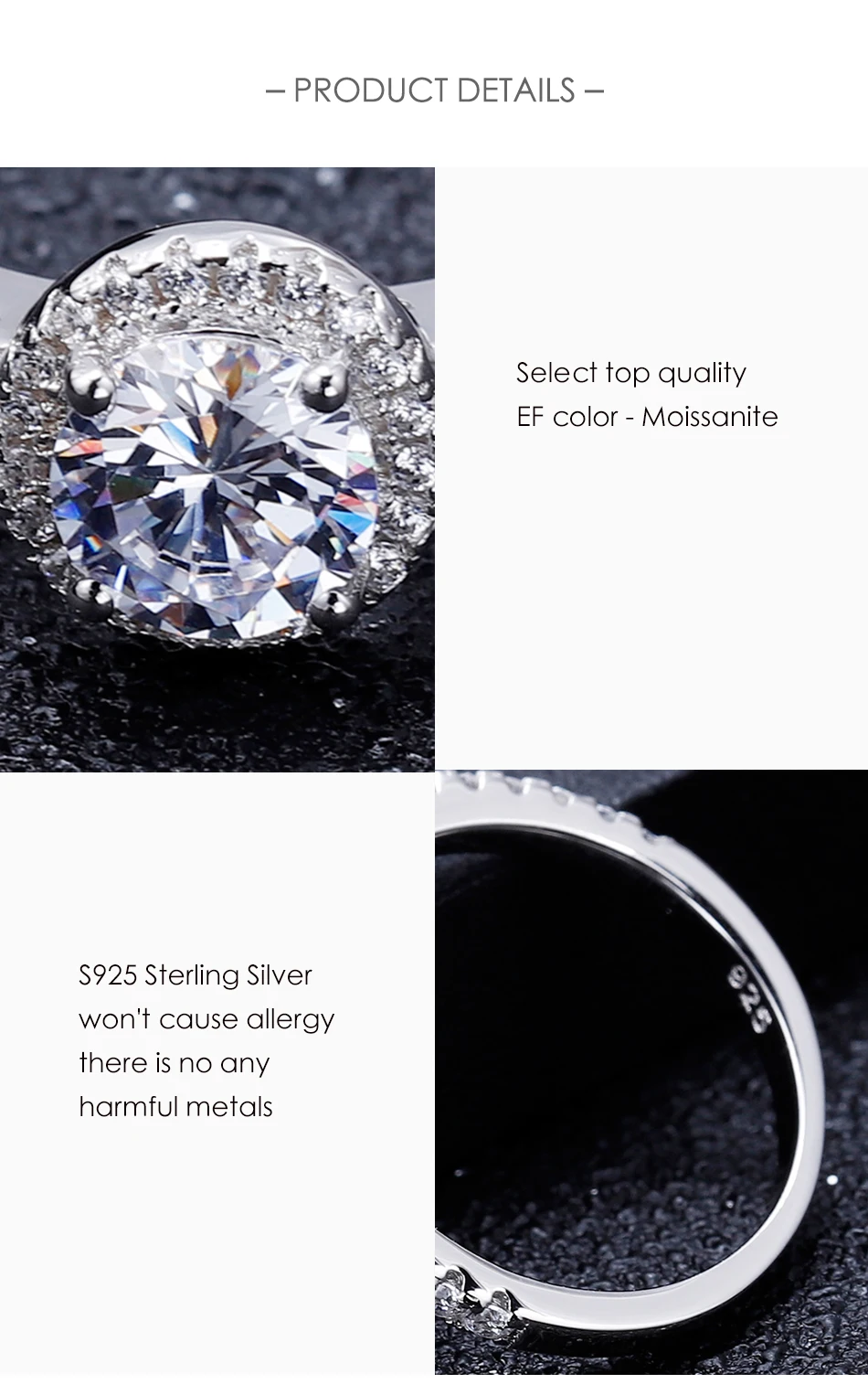 GEM'S BALLET, 1.0Ct, круглые классические кольца с муассанитом, набор, 925 пробы, серебряное кольцо для женщин, свадебные украшения, 6,5 мм, EF цвет