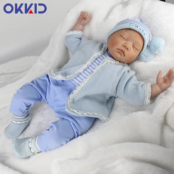 

OKKID 55cm Bebe Reborn Baby Dolls Silicone Realistic Lifelike Real Baby Soft Body Doll With Pajamas Toys For Kids Gifts