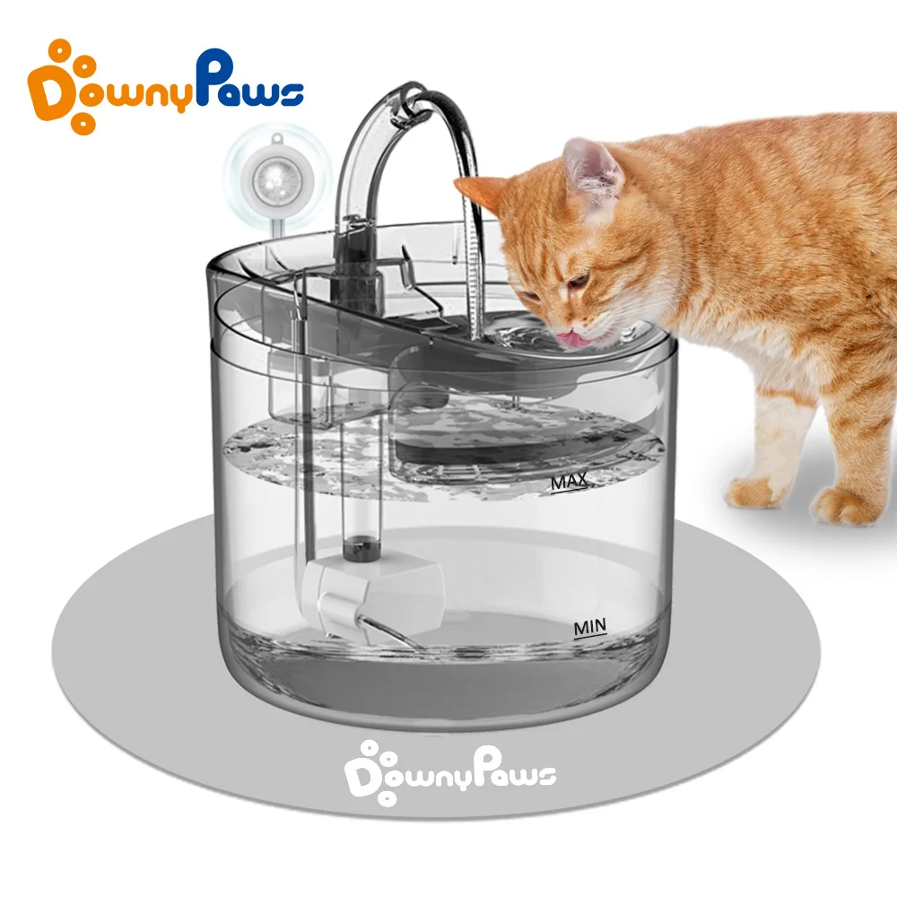 DownyPaws 2L Automatic Cat Water Fountain With Faucet Dog Water Dispenser Transparent Filter Drinker Pet Sensor Drinking Feeder