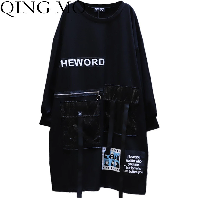 QING MO Women Large Size Dress 2020 Autumn Patch Splicing Dress Long Sleeve Mid-length Letter Fashion Casual Dress LHXX218 QING MO Women Large Size Dress 2020 Autumn Patch Splicing Dress Long Sleeve Mid-length Letter Fashion Casual Dress LHXX218