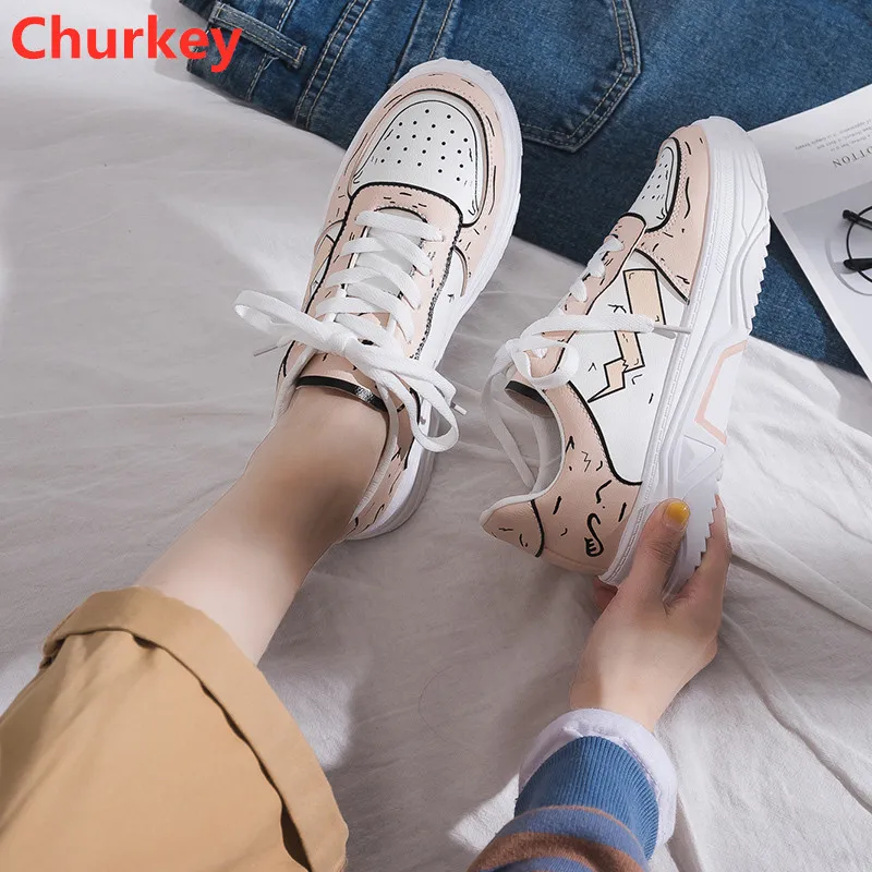 

Women Shoes Leisure Spring Lace-up Sneakers Lady Cute Painting Multicolor Soft Bottom Ladies Shoes Casual Flat Woman Shoes