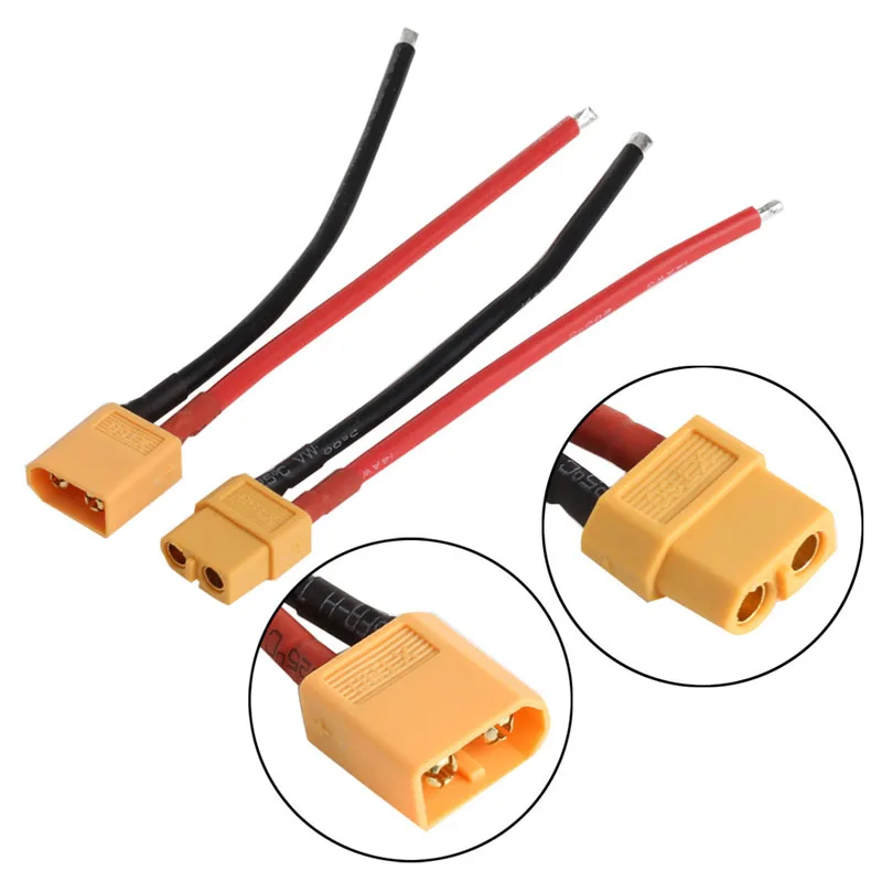 2 piezas de batería XT60 macho, enchufe conector hembra con cable de silicona 14 AWG