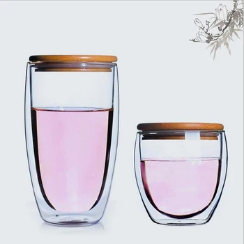 

1PC 260ml-450ml Double Glass Coffee Cup With Bamboo Lid Daily Drinkware Juice Mug Personal Water Tea Cup Hotsale