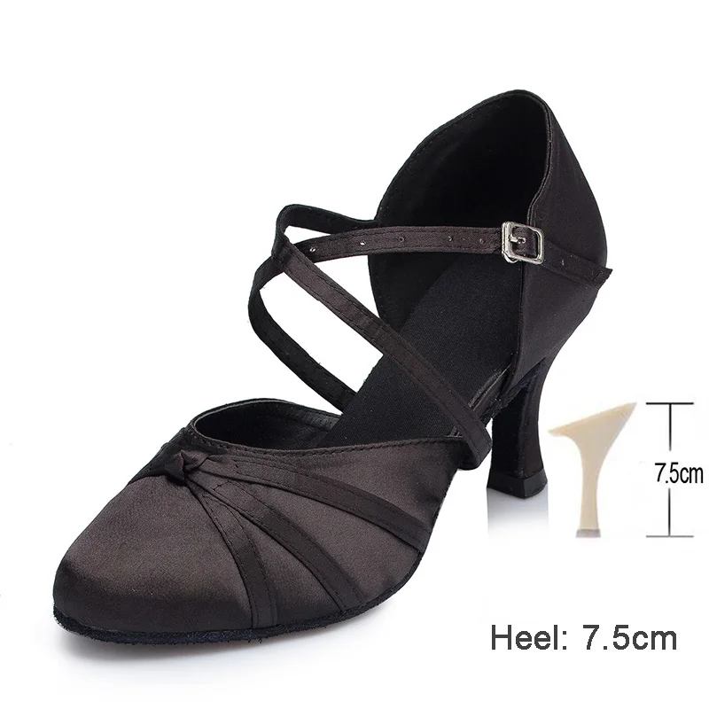 Black 7.5cm heel HROYL Для женщин Латинская танцевальная обувь для девушек и женщин; Крытый Танго современный Танцы обувь 10/8. 5/7. 5/6/с каблуком высотой 5 см; - Цвет: Black 7.5cm heel