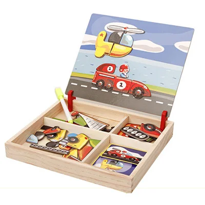 Горячая новинка, 11 видов стилей, 1 комплект, деревянная доска-головоломка, коробка, животные, сменная одежда, отрезная игрушка, рисование Мультяшные Развивающие деревянные игрушки D130 - Цвет: E