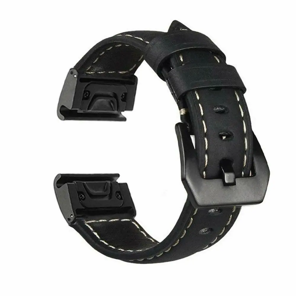 26 22 20MM Watchband Strap for Garmin Fenix 5 5X 5S 3HR 6X 6 6S Pro S60 MK1 Watch Quick Release leather Easyfit Wrist Band Strap - Color: Black