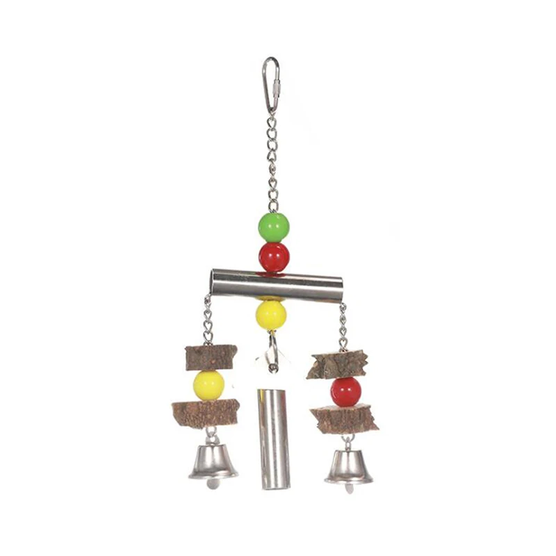 Parrot Hanging Chew Bead Bird Stainless Steel Bells String Toy For Macaw African Greys Bird Toy