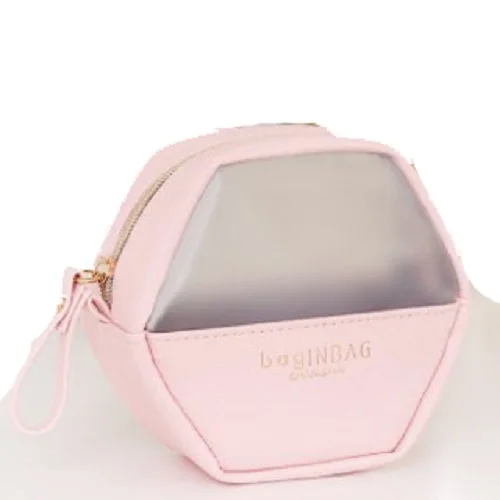 Fashion Cosmetic Bag PU Leather Transparent Cosmetic Bags Women beautician Small Pink Small