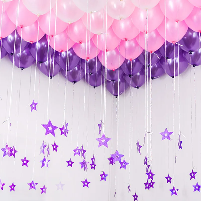 Bling Shiny Star Paperboard Cards Balloons Pendant Ribbon Wedding Balloon Decoration Party Balloon Accessories Supplies 100pcs