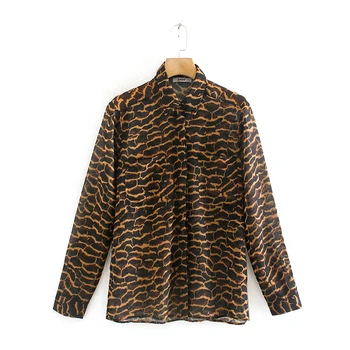 

VomVoa 2020 Ladies Spring New European and American Style Fashion Wild Retro Black Leopard Long Sleeve Shirt