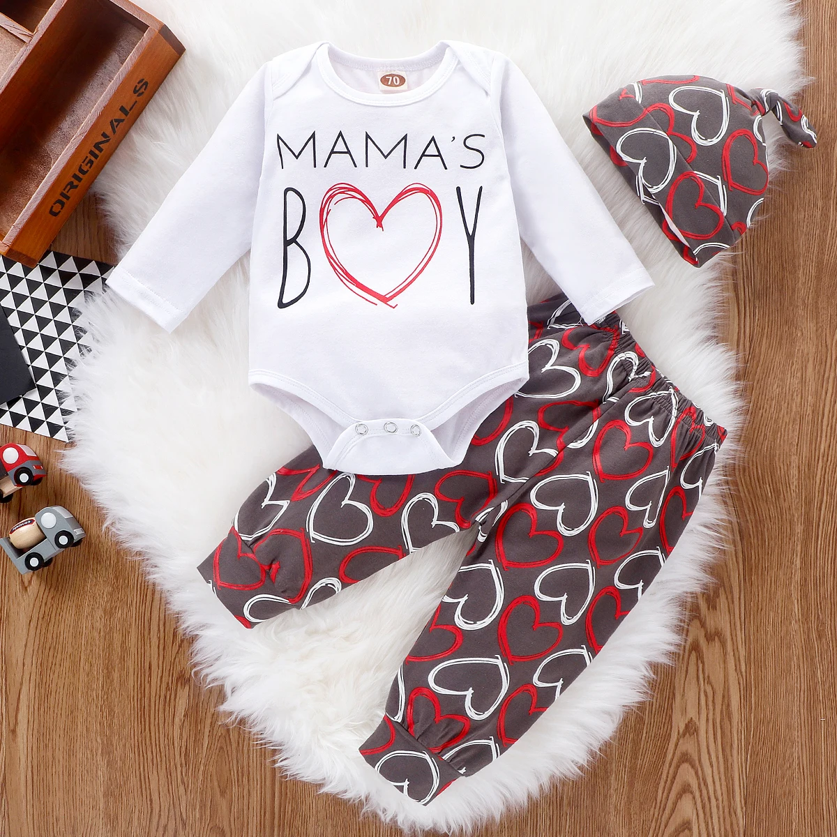 Одежда для малышей, Детский комбинезон с надписью «My First Valentine's Day» для маленьких девочек и мальчиков, топы+ штаны+ шапочка, комплекты из 3 предметов для детей 0-24 месяцев