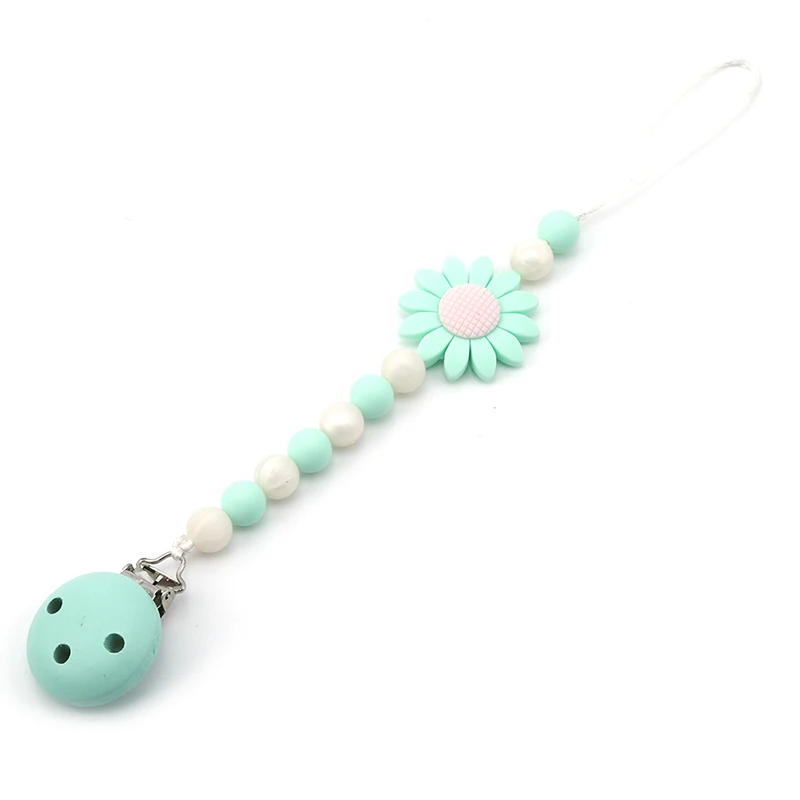 Cute Baby Silicone Teething Dummy Pacifier Clip Bead Infant Soother Nipple Strap Chain Newborn Feeding Teether Holder