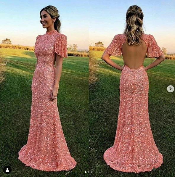 Vestido de festa Русалка Вечерние платья Длинные короткий рукав Robe De Soiree вечернее платье сексуальное с открытой спиной Abiye