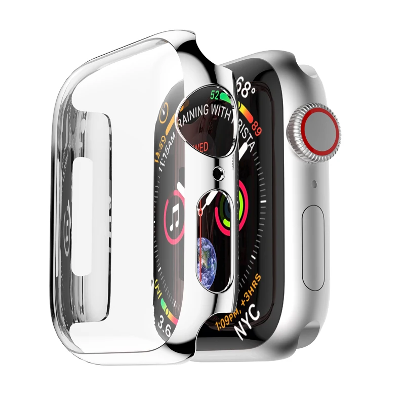 Защитный чехол для Apple Watch 4 3 iwatch band 42 мм 38 мм 44 мм 40 мм защитный чехол для экрана протектор ПК покрытие водонепроницаемый корпус - Цвет: silver