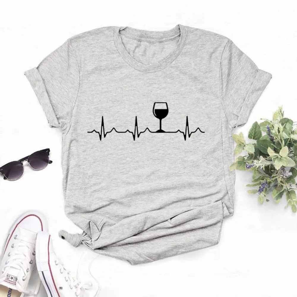 2020 женская футболка с изображением пульса вина повседневная забавная Женский