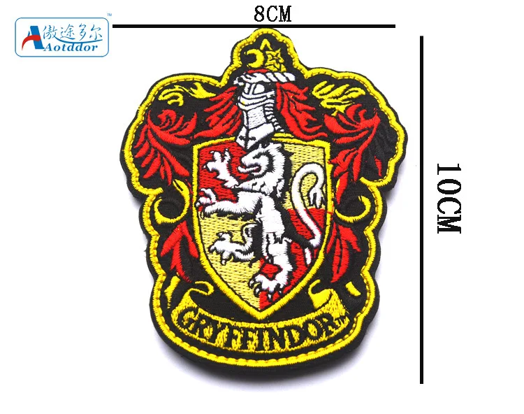 Embroidered Gryffindor Hufflepuff Ravenclaw Slytherin Crest Logo  Patches Hook Back Morale  Military Badge Fastener 