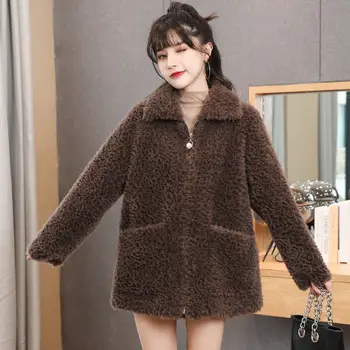 

Women 2020 Autumn Winter Real Wool Fur Coat Female Simple Temperament Thick Warm Overcoat Ladies Sheep Fur Chic Outerwear L681