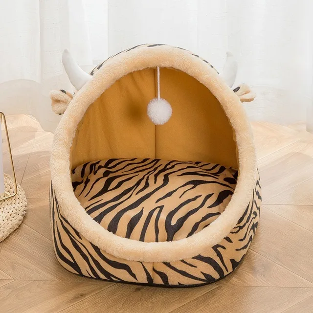 Cute Cat Bed Warm Pet Basket Cozy Kitten Lounger Cushion Cat House Tent Very Soft Small Dog Mat Bag For Washable Beds For Cats Brown-Style 2