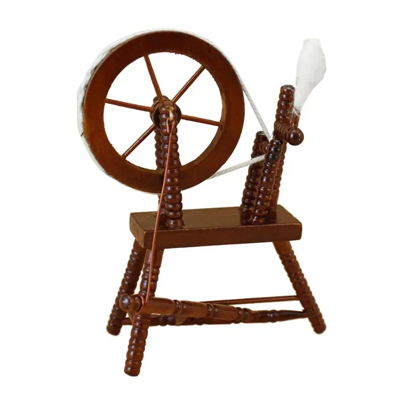 

1:12 scale doll house miniature hand reeling machine wooden spinning wheel brown