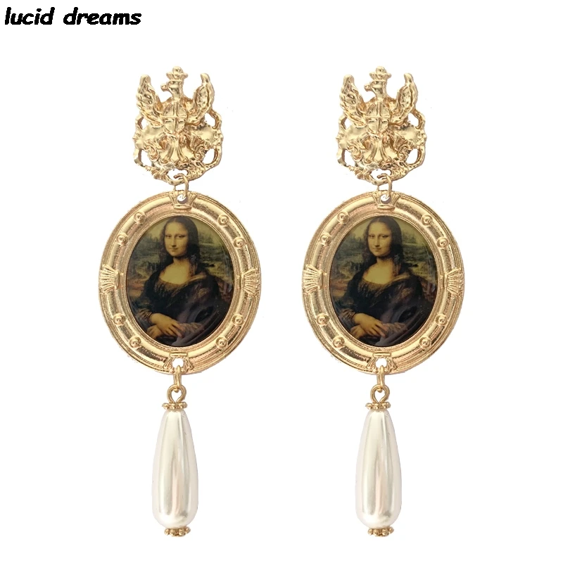 Винтажные висячие серьги в стиле барокко Мона Лиза для женщин новый дизайн сплав