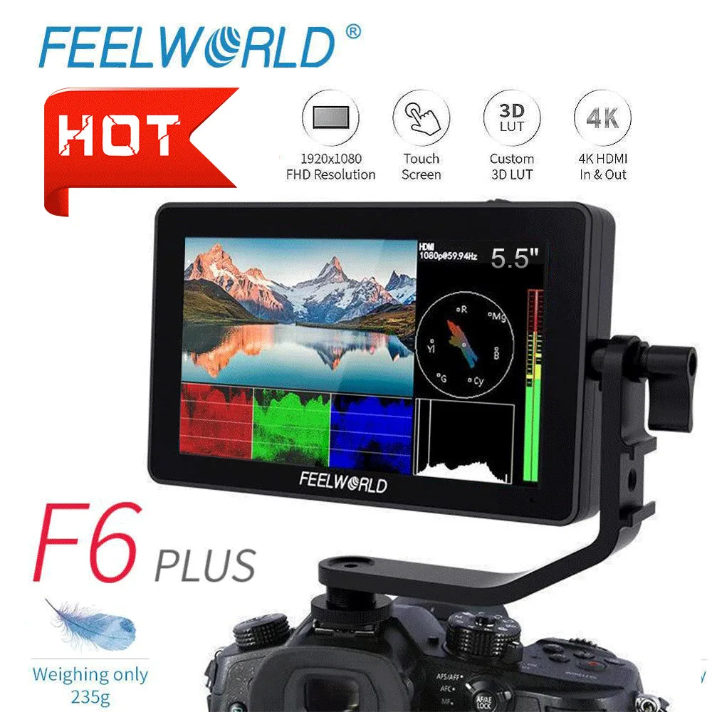FEELWORLD F6 PLUS 5.5 Inch IPS 3D LUT Touch Screen 4K HDMI Monitor Full HD 1920x1080 Camera Field Monitor for DSLR Video Movie
