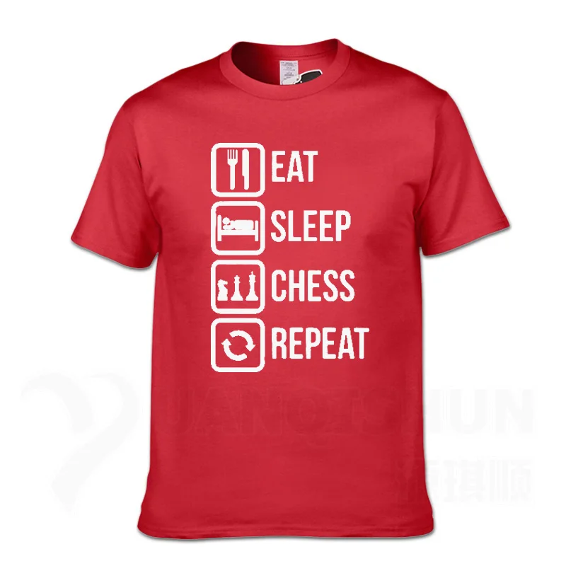 Повседневная футболка с надписью «Eat Sleep Chess Repeat», забавные мужские футболки, Подарочная хлопковая футболка с коротким рукавом, модные хлопковые топы 16 цветов - Цвет: Red 1