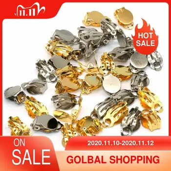 

50pcs Metal Rhodium Gold Clip On Earring Flat Pad Findings With Loop Clasp Round Base For Diy Earring Making Accessories