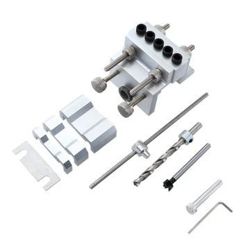 

3 in 1 Aluminium Alloy Woodworking Hole Drill Punch Positioner Guide Locator Jig Tool Kit Wood Working Joinery DIY Tool
