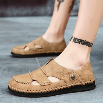 

Classic Handmade Genuine Leather Summer Sandals Men High Quality Beach Outdoor Sandals Comfortable Soft Footwear Rubber Shoes