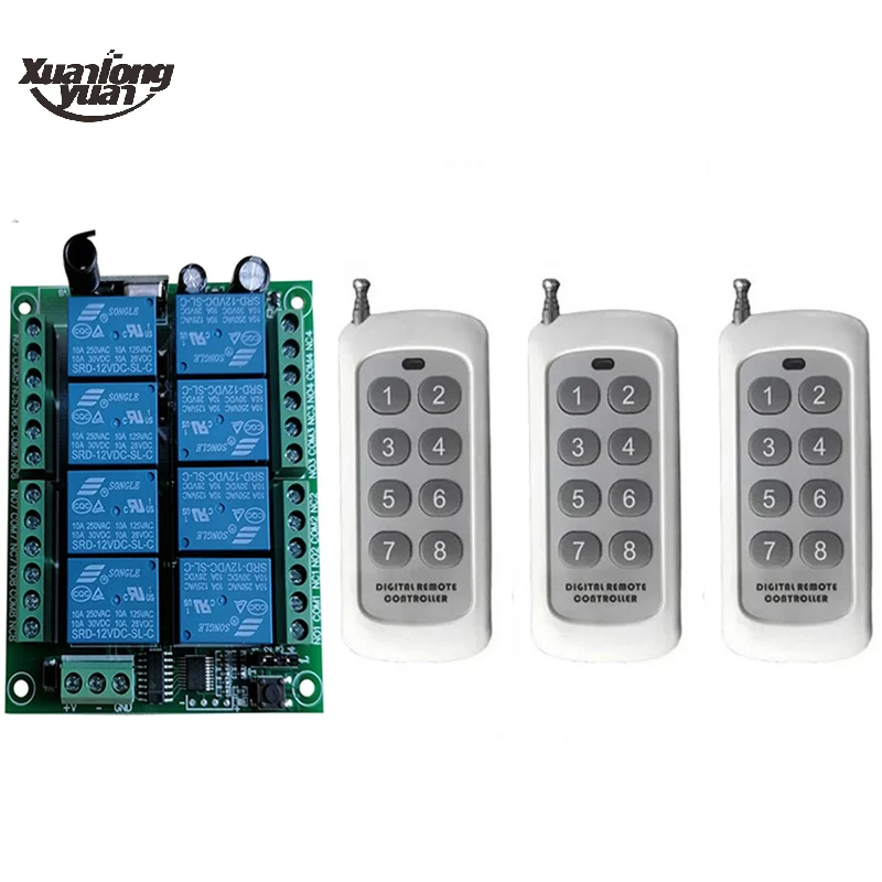 

Universal Wireless Remote Switch Control DC 12V 24V 8CH Relay Receiver Module Transmitter Lock Control Room Lights 315/433 MHz