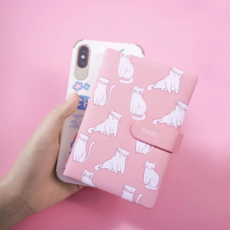 

Agenda 2021 Planner Organizer Small A7 Diary Notebook Weekly Journal Buckle Monthly Daily Notepad Cute Cat Calendar Note Book