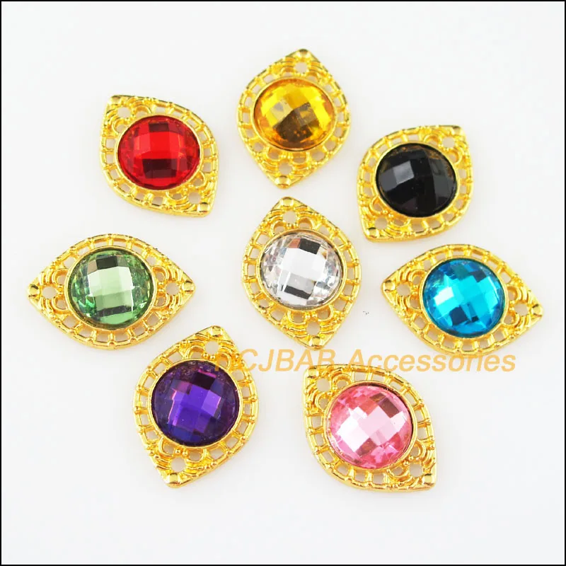 16 New Oval Eye Mixed Charms Acrylic Pendants Gold Color Connectors 15x20mm | Украшения и аксессуары