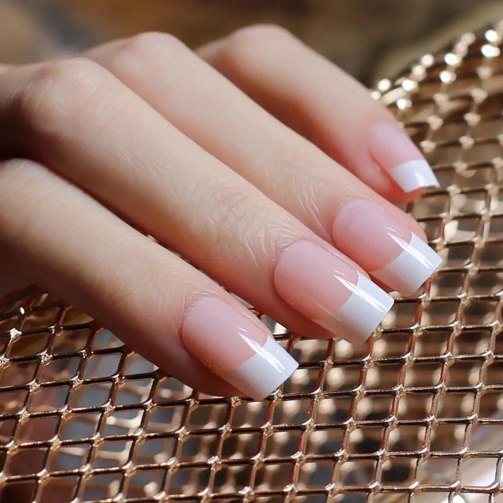 УФ французские длинные квадратные поддельные ногти светло-розовые накладные ногти телесного цвета свадебные ногти 24 шт полный набор