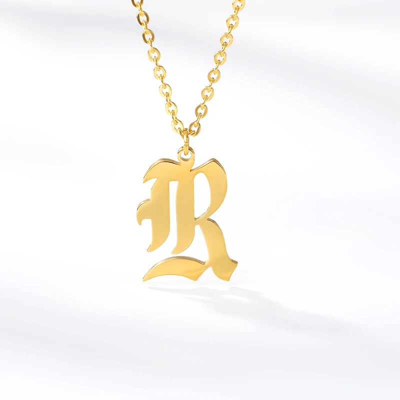 Ожерелье-чокер с буквенным подвесом, старинный английский шрифт, именная табличка, ожерелье из нержавеющей стали, золотой цвет, индивидуальные украшения BFF