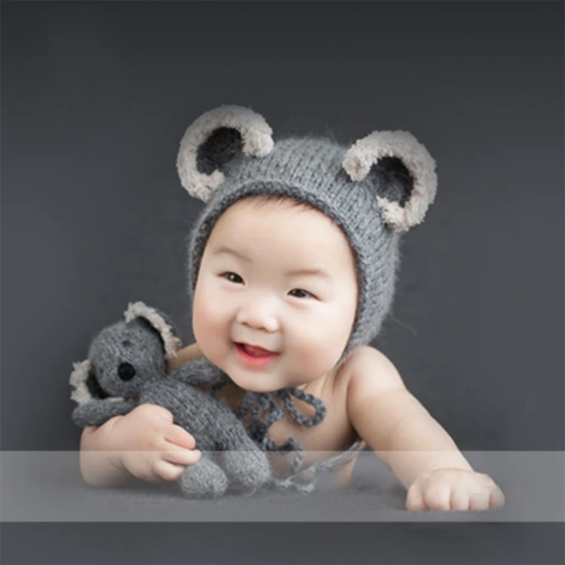 Newborn Baby Knit Costume Photography Photo Props Romper Hat Animal Theme Outfit 