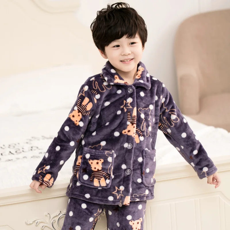 Dark grey pajama Теплая зимняя Пижама; Фланелевая Пижама для детей; комплект для маленьких мальчиков и девочек; детские пижамы с рисунком; пижамы для младенцев - Цвет: Dark grey pajama