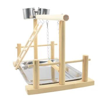 

Wooden Perch Anti Bite Standing Training Frame Household Cage Climbing With Food Tray Parrot Playstand Pet Supplies Portable