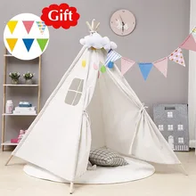 Портативный хлопок холст Типи детская палатка треугольник индийский дети палатка маленький дом вигвам складной детский дом