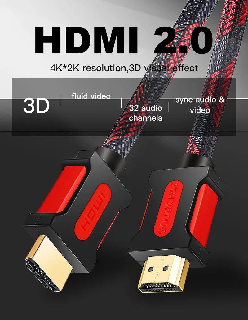 Shuliancable 4K HDMI кабель HDMI к HDMI 2,0 3D 60 кадров в секунду кабель 1 м 2 м 3 м 5 м 10 м 15 м 20 м для ноутбук с HDTV PS4 проектор компьютерный кабель